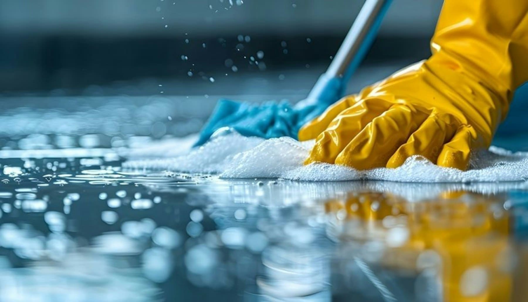 Neatly arranged professional cleaning supplies.